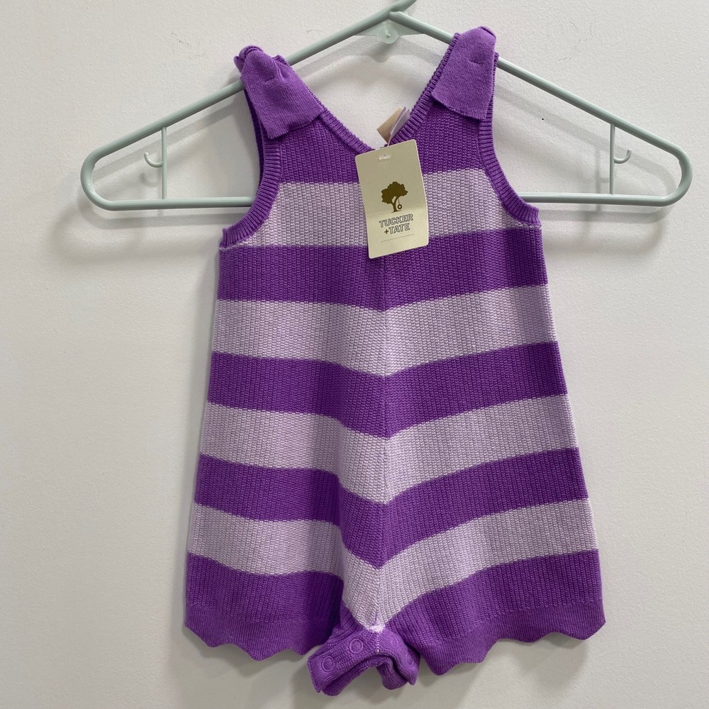 Tucker+Tate Romper Kid 6M 100% Cotton Purple Striped Knit Sleeveless Snap Romper